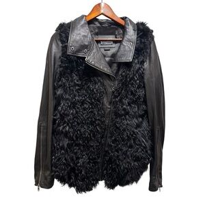 Mackage Mongolian Lamb Fur Leather Moto Jacket Size Small